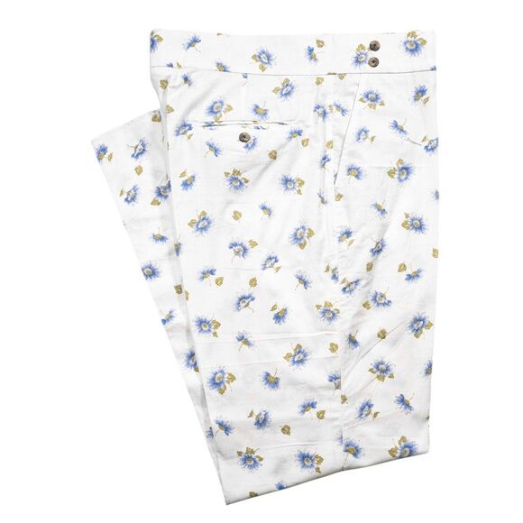 Mens Gurkha Pants 38 White Blue Green Floral Chino Trousers Flat Front Straight
